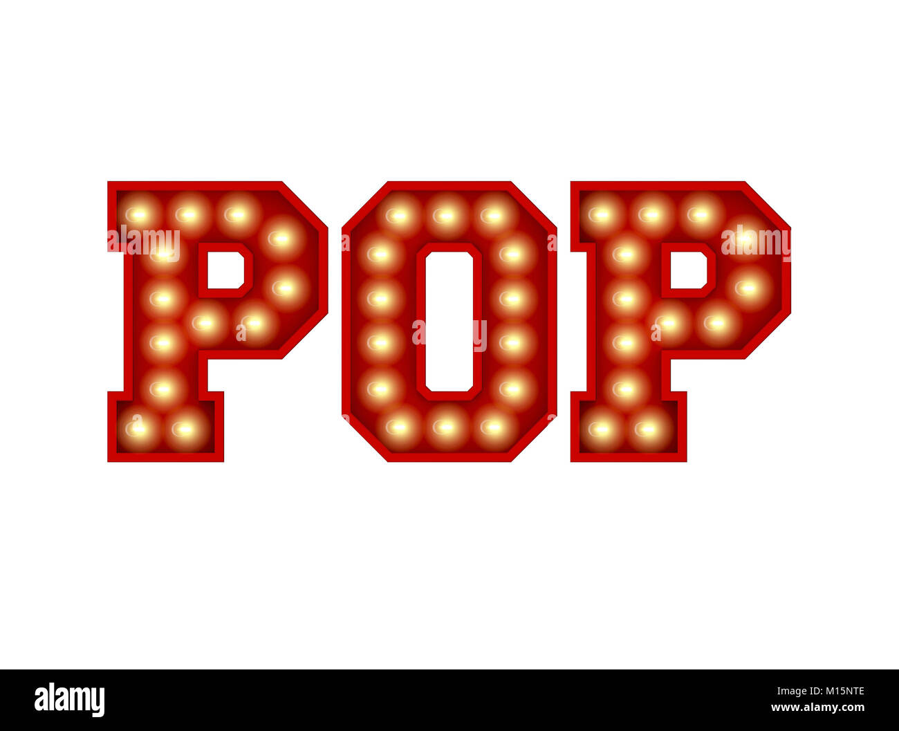 Pop das Wort, das von rot vintage Glühbirne Schriftzug auf weißem isoliert. 3D-Rendering Stockfoto