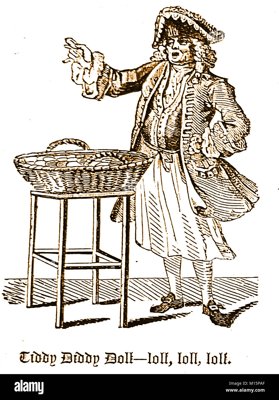 Straße Schreie - "Tiddy Biddy Boll-Loll ,Loll,Loll' - ein bekanntes aus dem 18. Jahrhundert exzentrische London Lebkuchen Verkäufer, die an der kleinen Kugel Straße lebte Stockfoto