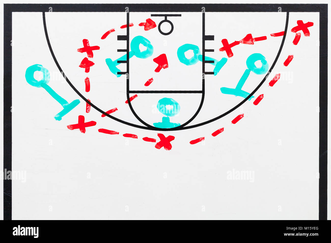 Basket Ball Strategie auf Whiteboard mit Marker. Stockfoto