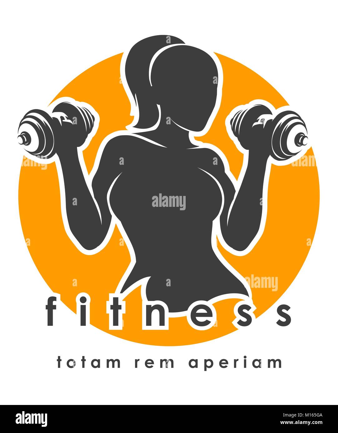 Ein Fitnesscenter oder Fitnessraum Vorlage. Athletische Frau Holding Gewicht Silhouette. Vector Illustration. Stock Vektor
