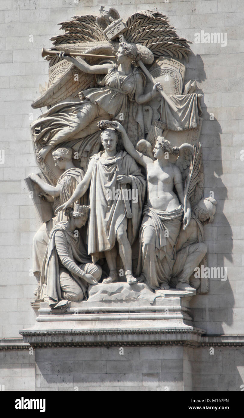 Statue den Triumph von 1810 auf den Arc de Triomphe von Jean-Pierre Cortot, Paris, Frankreich genannt. Stockfoto