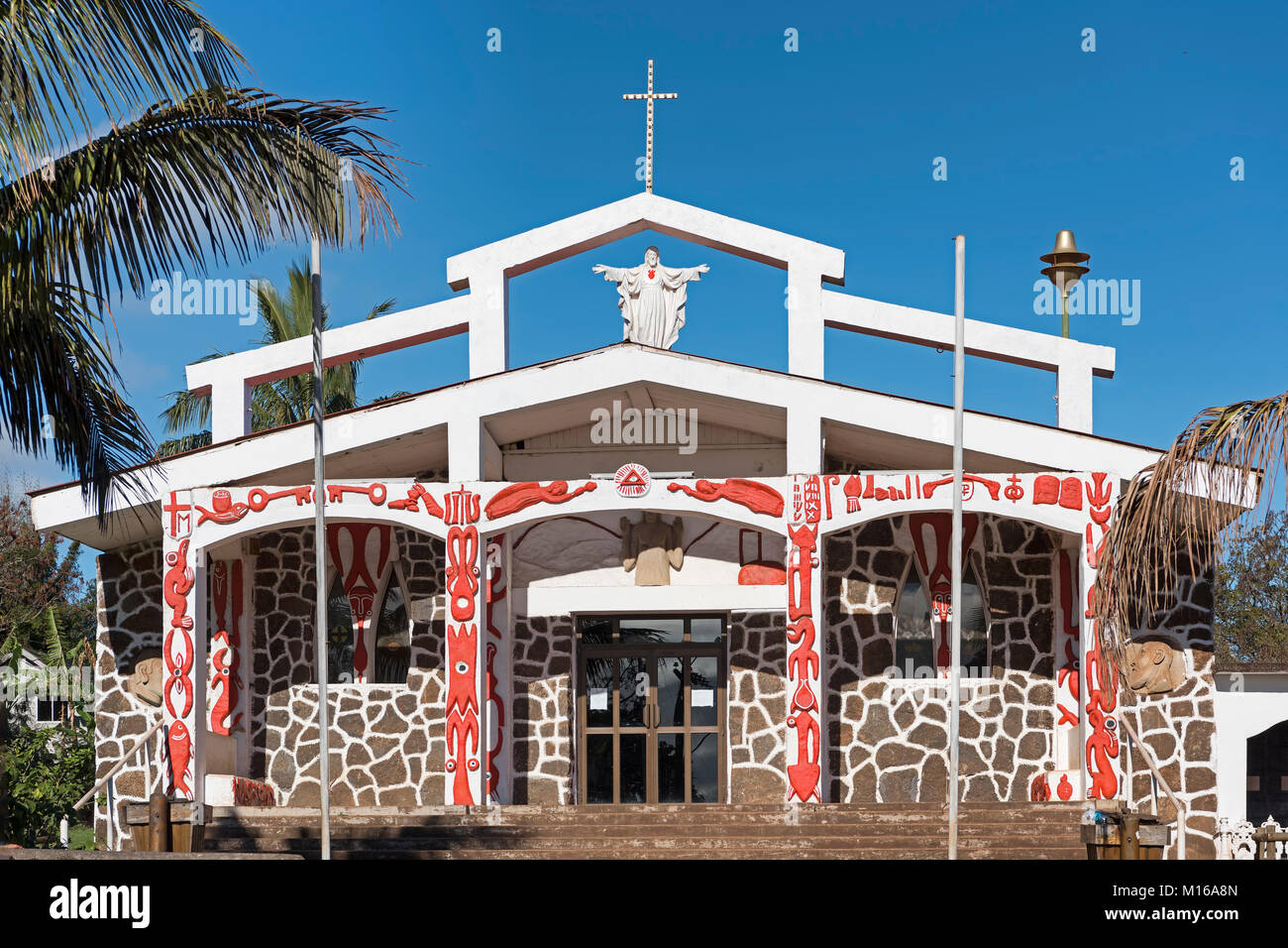 Iglesia Santa Cruz Kirche, Hanga Roa, Osterinsel, Valparaiso, Chile, Australien, Ozeanien Stockfoto