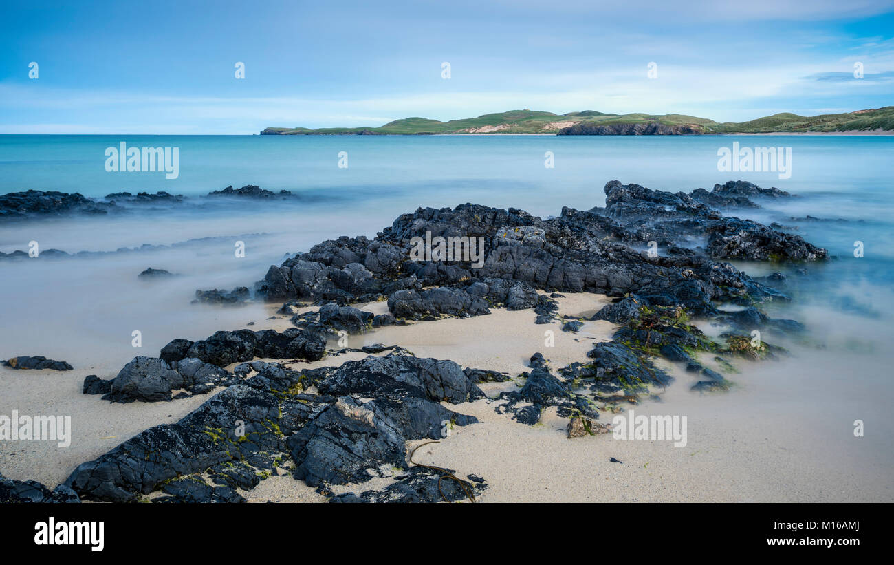 Felsigen Strand bei Durness, Faraid Head Halbinsel, Nordküste, Rat, Highlands, Schottland, Vereinigtes Königreich Stockfoto