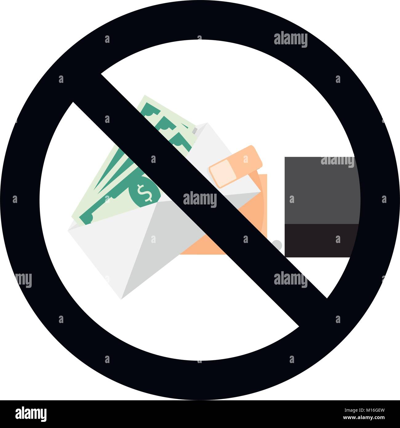 Verbot von Bestechung Symbol zeichen Vektor. Finanzen Der Cashflow stop-Symbol, Illustration von ohne Banknote im Umschlag Stock Vektor