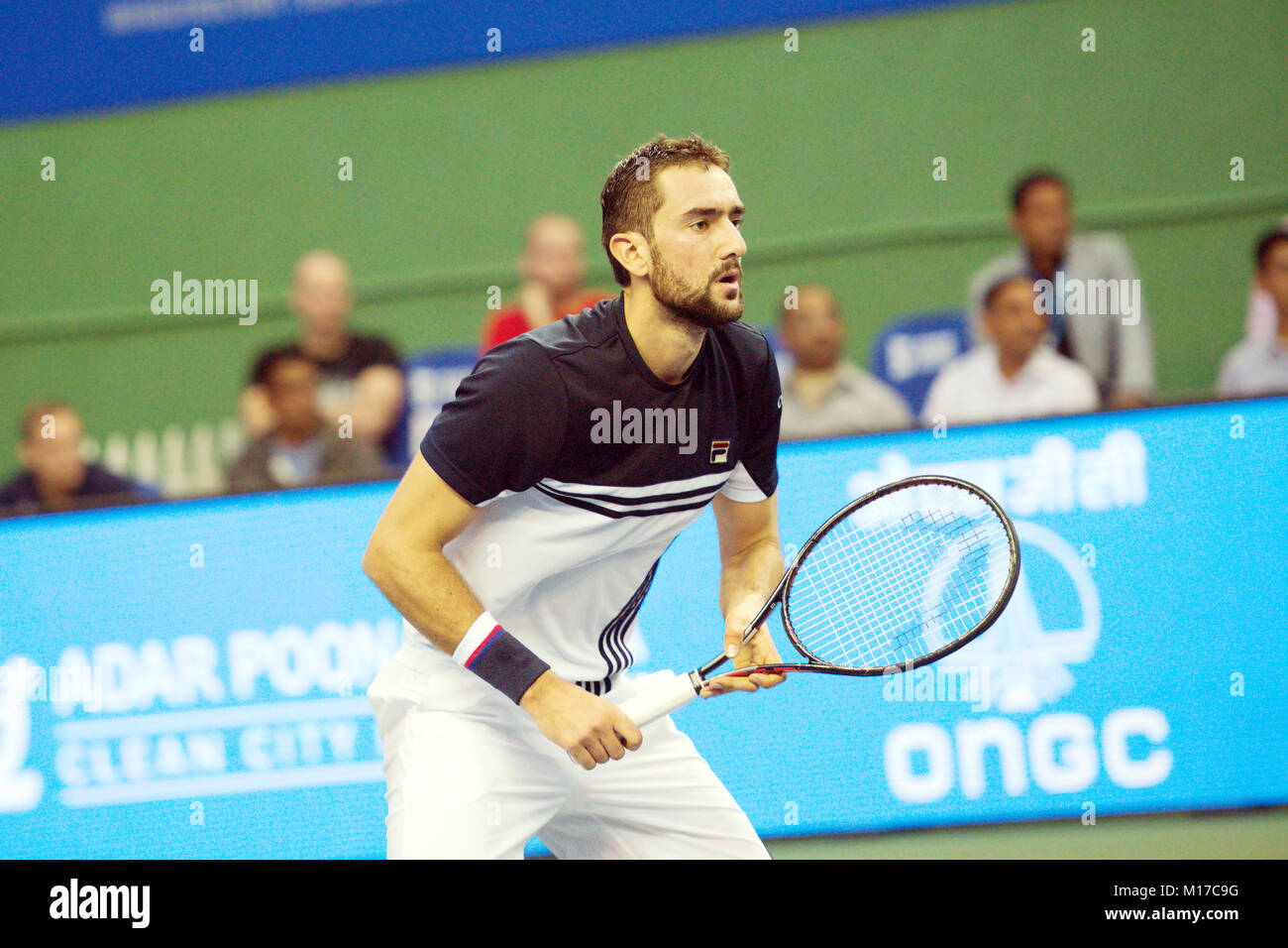 Pune, Indien. 5. Januar 2018. Marin Cilic aus Kroatien, in Aktion in einem Halbfinale am Tata Open Maharashtra Tennis Turnier. Stockfoto