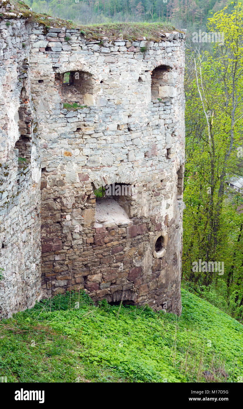 Jazlovets schloss Frühling Ruinen, buchach Bezirk, Ternopil, Ukraine. Es war vom 14. bis zum 17. Jahrhundert gebaut. Stockfoto