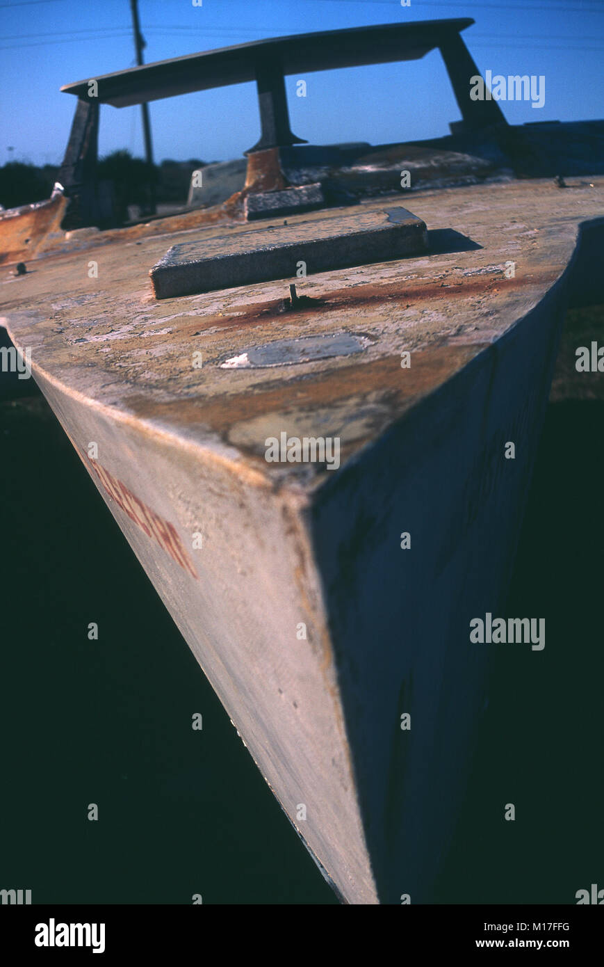 Trimaran Boot von Donald Crowhurst, Teignmouth Electron fotografiert auf Cayman Brac Island, Cayman Islands, 1991. Stockfoto