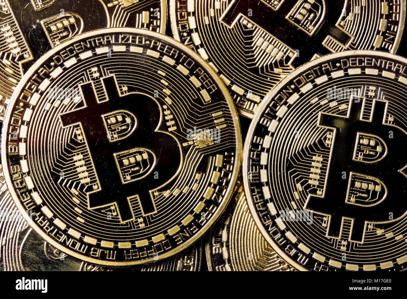 Bitcoin cryptocurrency Münzen Textur Hintergrund Stockfoto