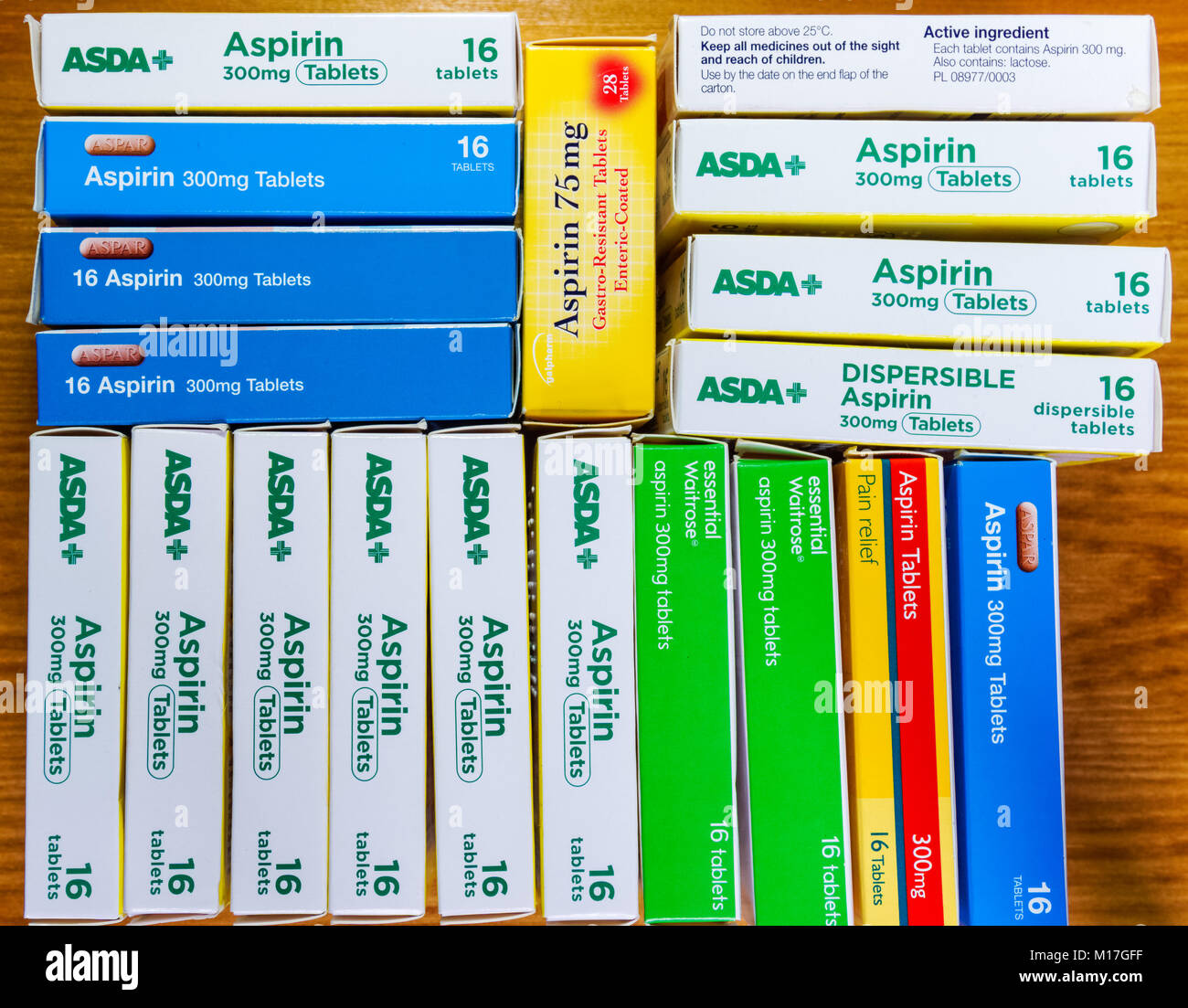 Verschiedene aspirin Boxen aus verschiedenen britischen Einzelhändler Stockfoto