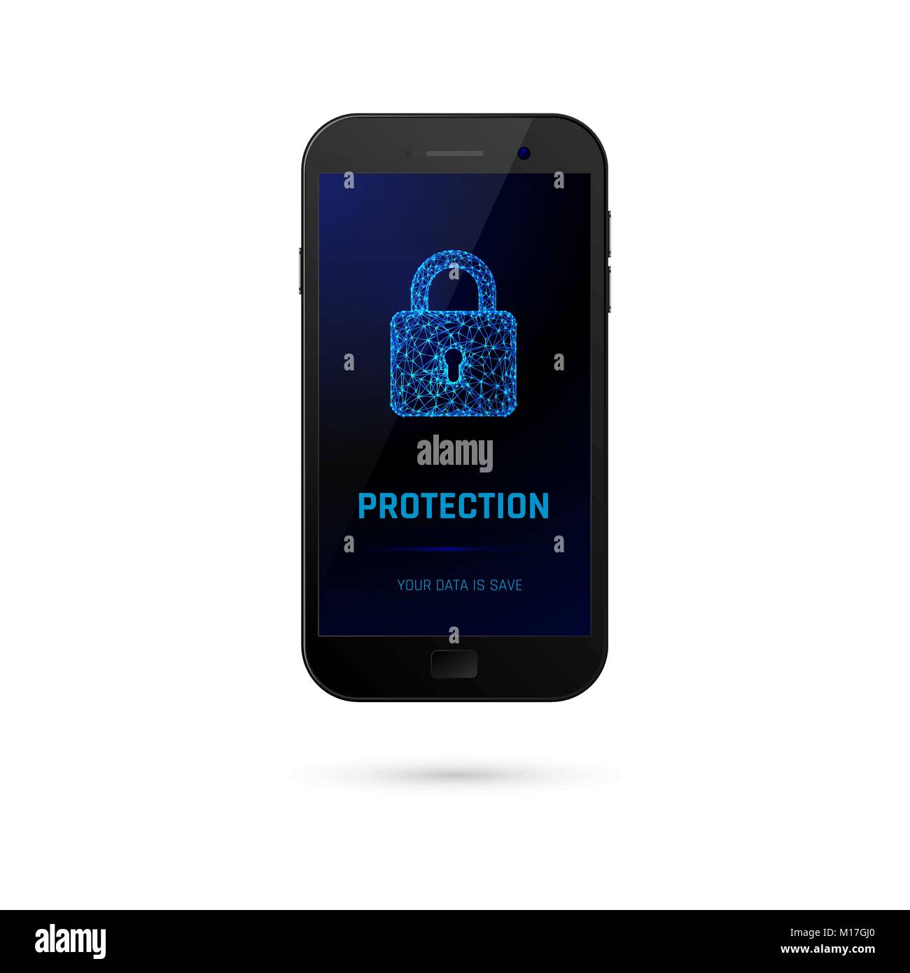 Cyber Security protection system Konzept. Datenschutz. Mobiltelefon mit digitalen Schloss auf dem Bildschirm. Vector Illustration Stock Vektor