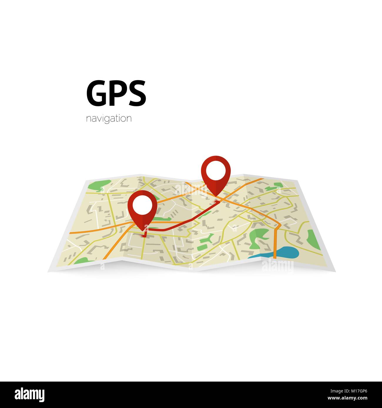 Gps-Navigation. Der Pfad auf der Karte wird durch eine Pin angegeben. Vector Illustration Stock Vektor