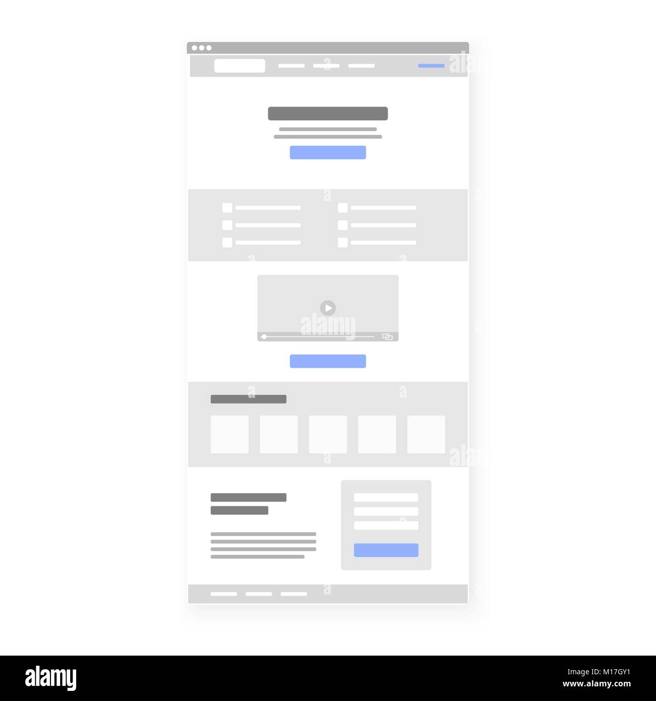 Strukturvorlage von landing page. Aufruf zur Aktion Taste blau. Vector Illustration Stock Vektor