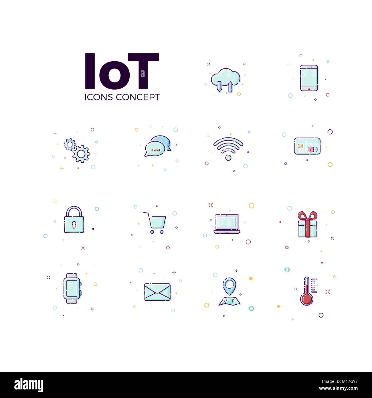 Begriff "Internet der Dinge"-Symbole. Vector Illustration Ikonen der Iot in weißer Hintergrund Stock Vektor