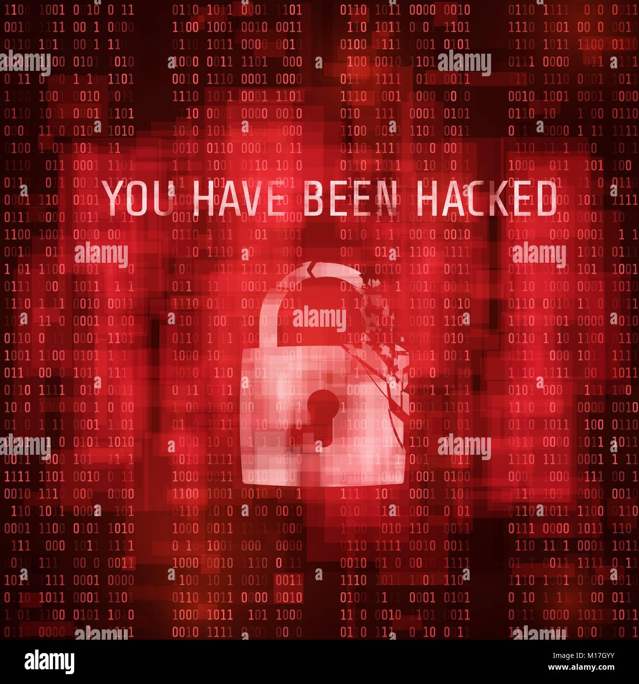 Software Hacking. Massage system wurde gehackt. Red random binary code Hintergrund. Vector Illustration Stock Vektor