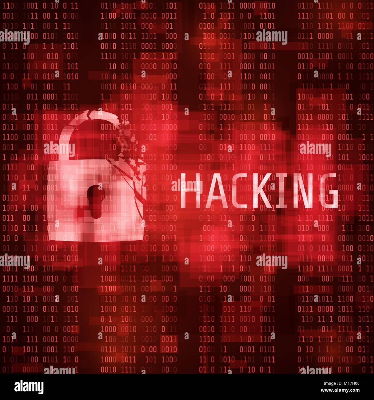 Hacking. Hacker Cyber Attack. Gehackt Programm auf Matrix Code Hintergrund. Vector Illustration Stock Vektor