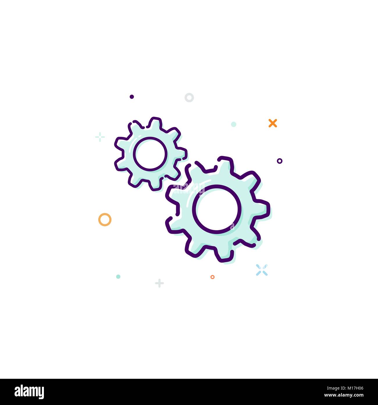 Zahnräder Symbol, dünne Linie flache Design Konzept. Mechanismus der Zusammenarbeit und Teamwork. Vector Illustration Stock Vektor