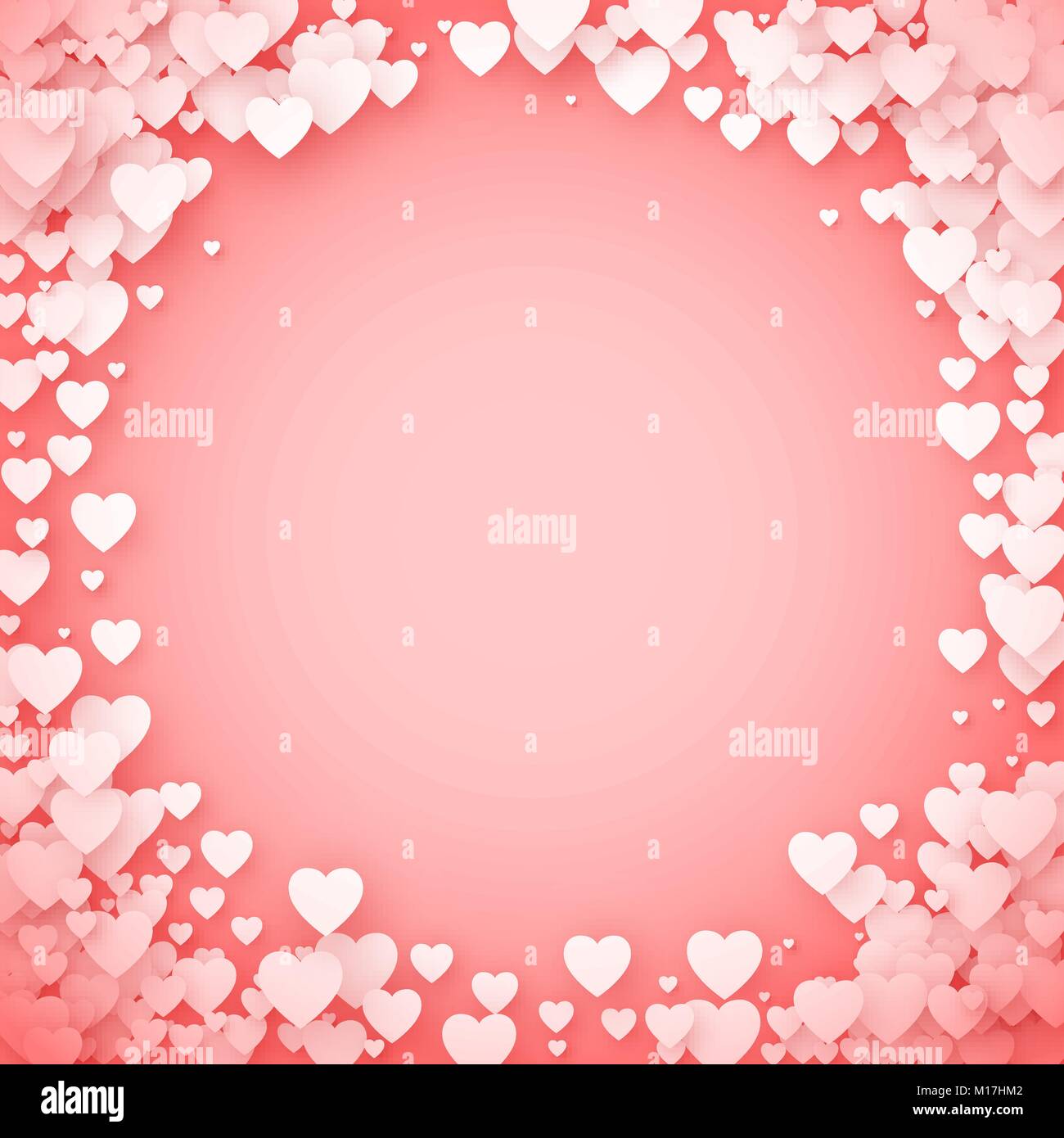 Rosa Herzen Bild. Herz Konfetti Rahmen. Valentines Tag Hintergrund. Vector Illustration Stock Vektor