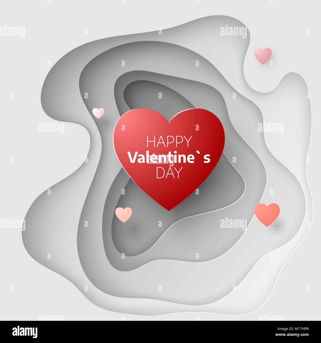 Paper Art Konzept der Valentines Tag. Februar 14 Grußkarte. Liebe romantische Nachrichten mit Herzen. Herzen auf abstrakte Liebe Hintergrund. Carve pa Stock Vektor