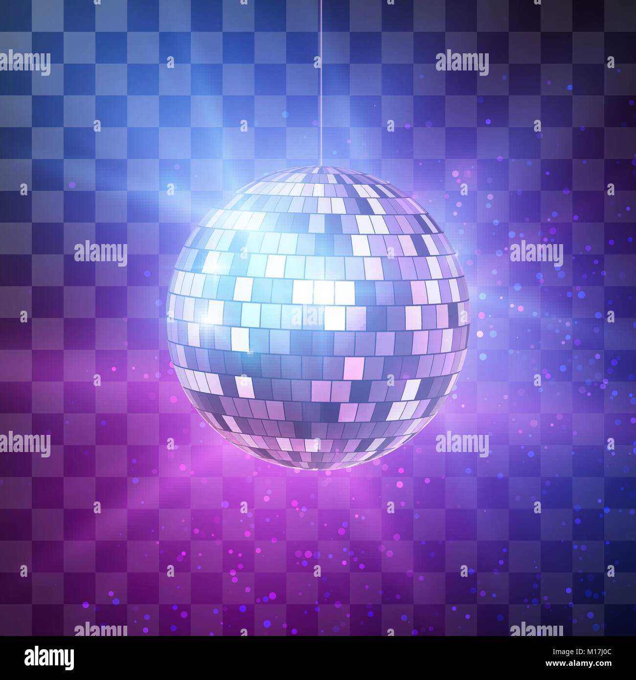 Disco Kugel mit hellen Strahlen auf transparentem Hintergrund, Night Party retro Hintergrund. Vector Illustration Stock Vektor
