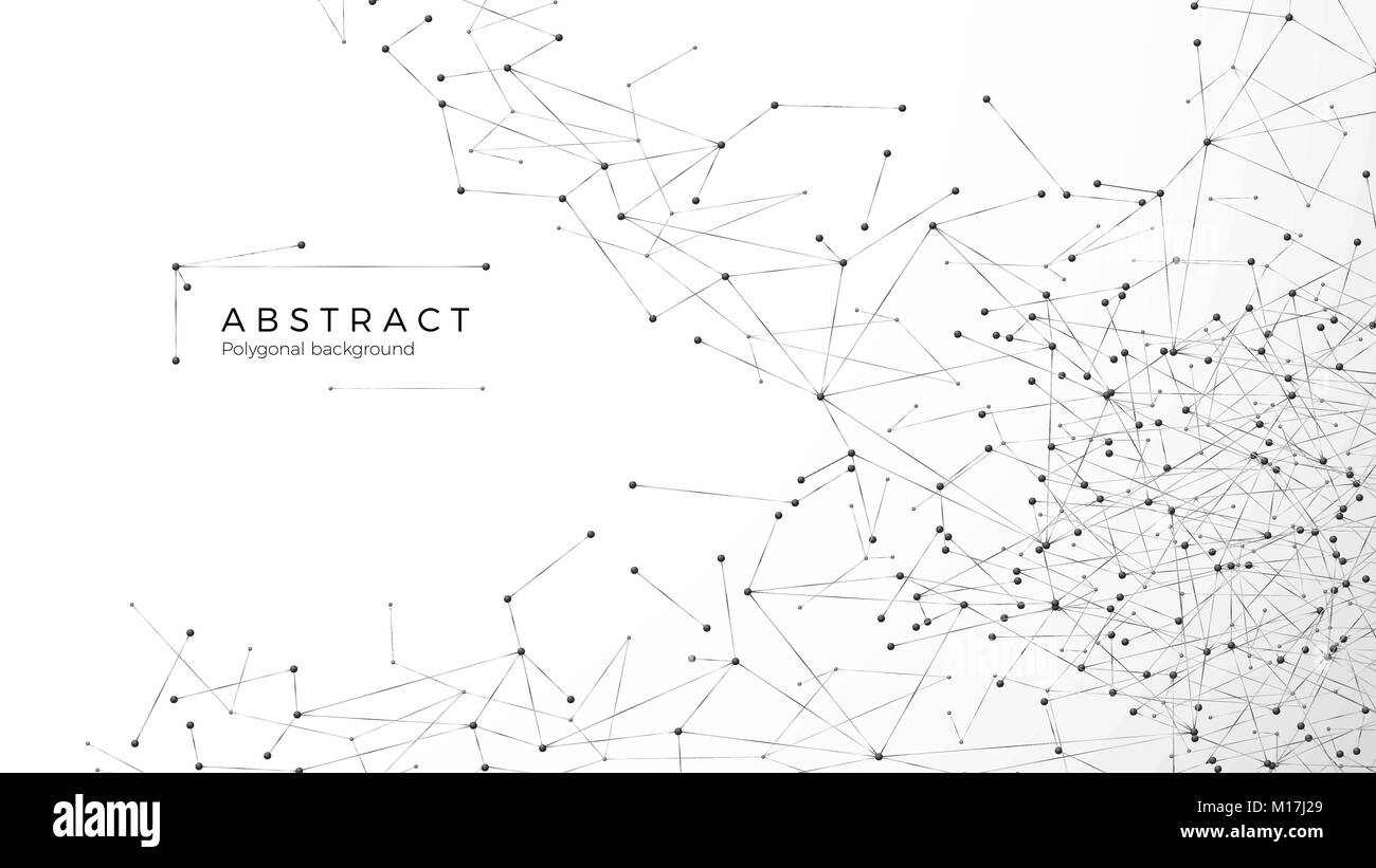 Abstrakte Partikelfilter Hintergrund. Chaos Netzwerk. Knoten im Netz verbunden sind. Futuristische plexus Array großen Daten. Atomare und molekulare Muster. Vektor illustratio Stock Vektor