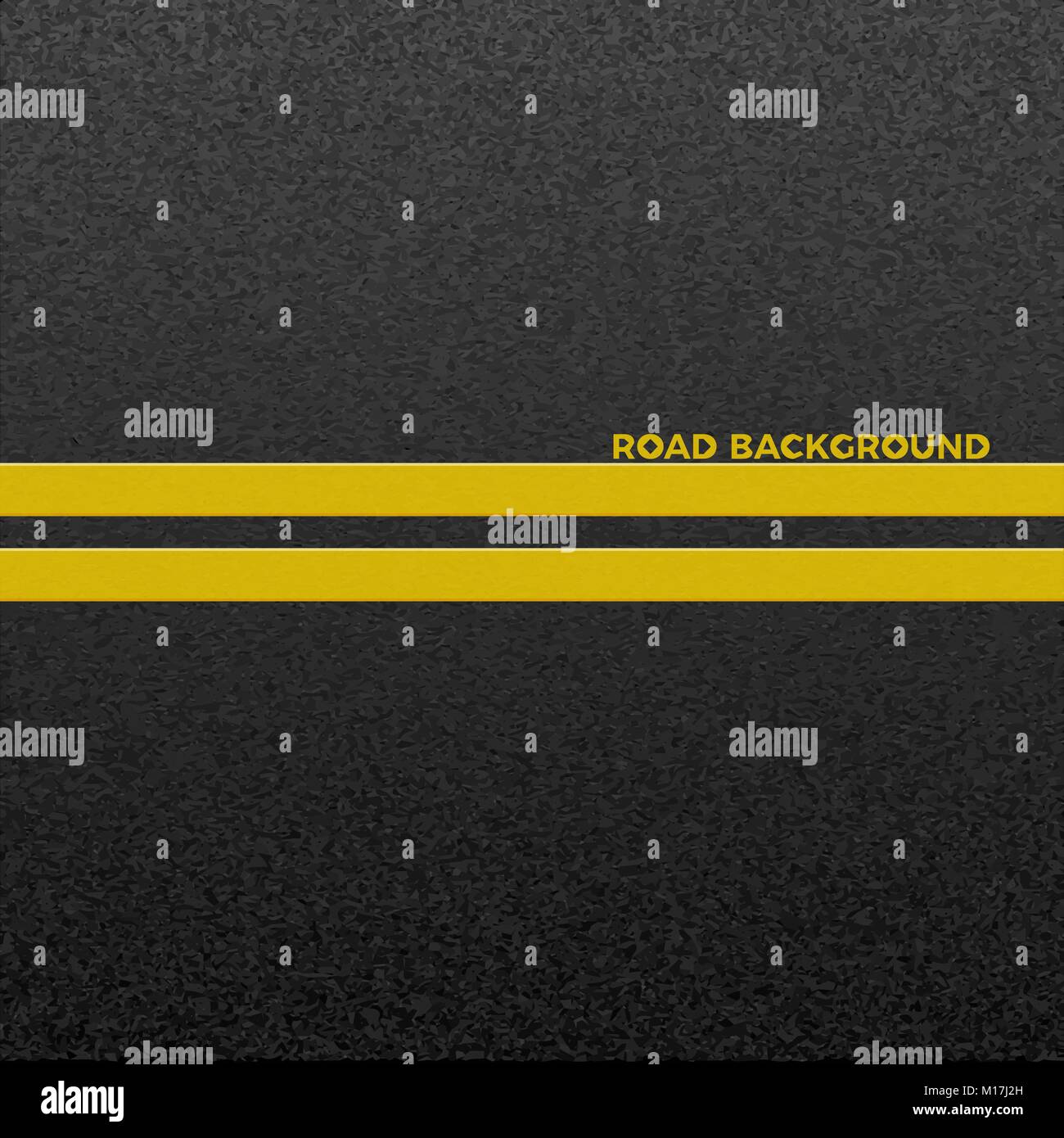 Struktur der körnigen Asphalt. Asphalt Textur mit zwei gelbe Linie signalisieren. Abstrakte Straße Hintergrund. Vector Illustration Stock Vektor
