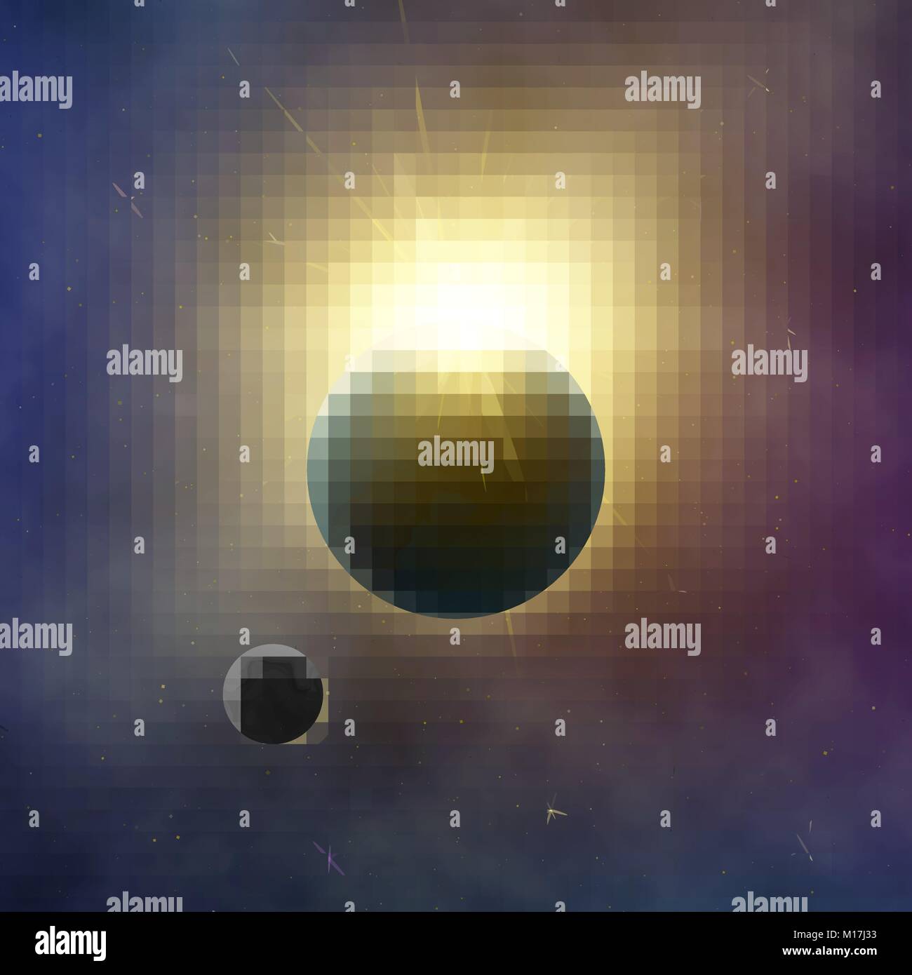 Abstrakte Milchstraße. Sonnenfinsternis. Sonne hinter dem Planeten Erde und Mond. Sternenhimmel. Vector hintergrund abbildung Stock Vektor