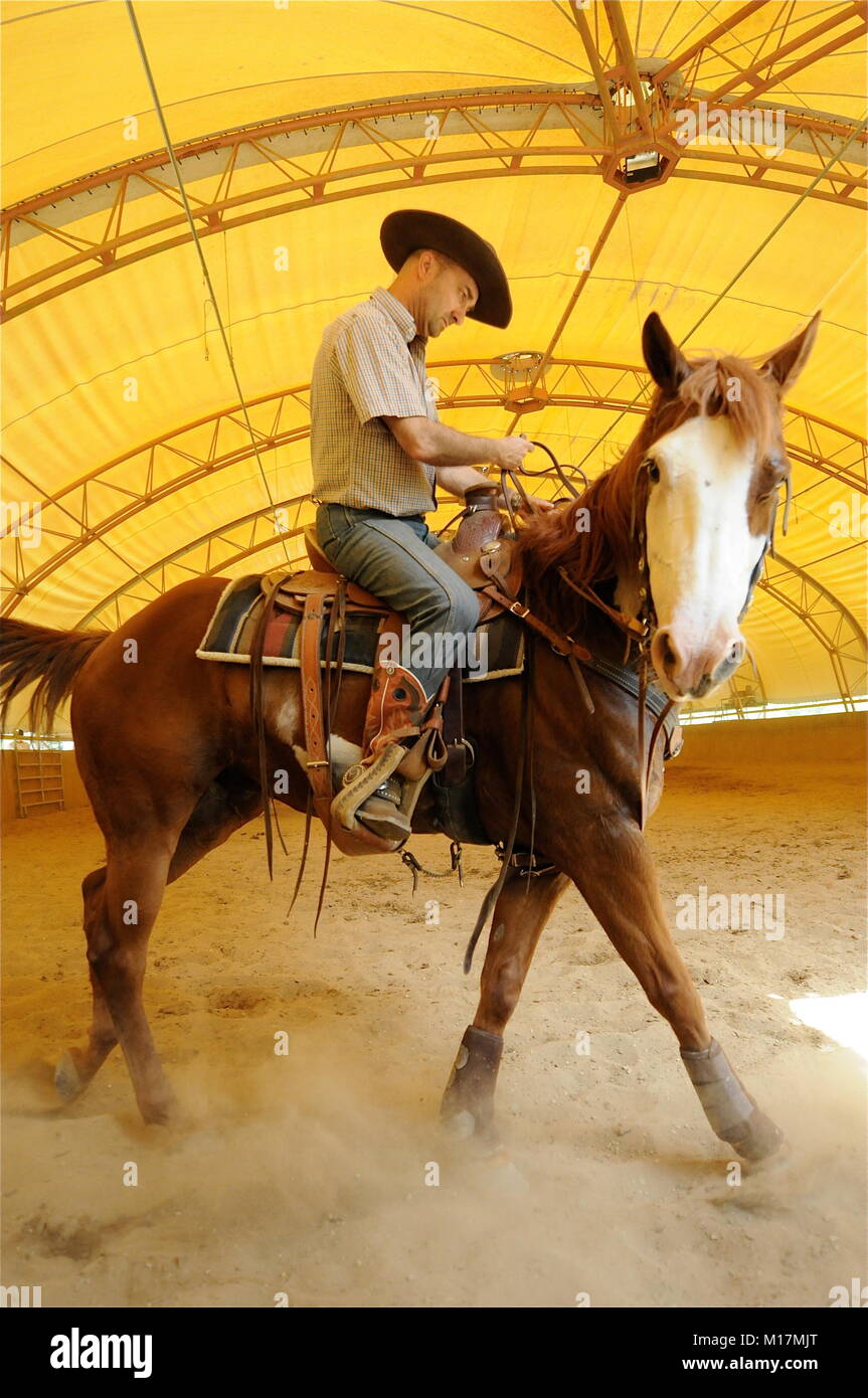 Western Reiten Liebhaber, Villette d'Anthon, Rhone, Frankreich Stockfoto