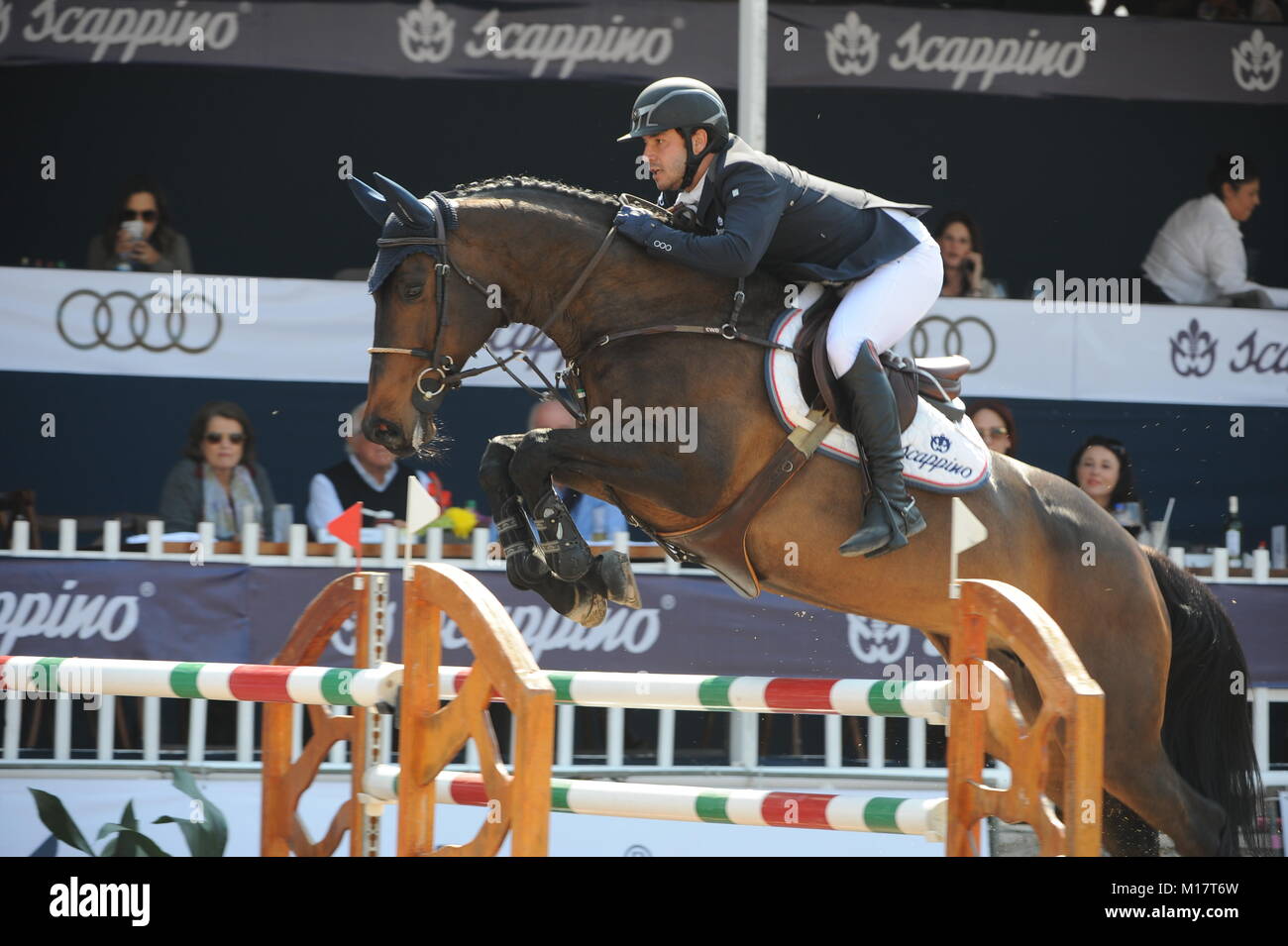 Guadalajara, Jalisco, Mexiko. 27. Januar, 2018. CSI 4*, Longines Wm, Jose Antonio Chedraui Prom (MEX), Aymara des Bergieres. Credit: Peter Lewellyn/Alamy Nachrichten Stockfoto