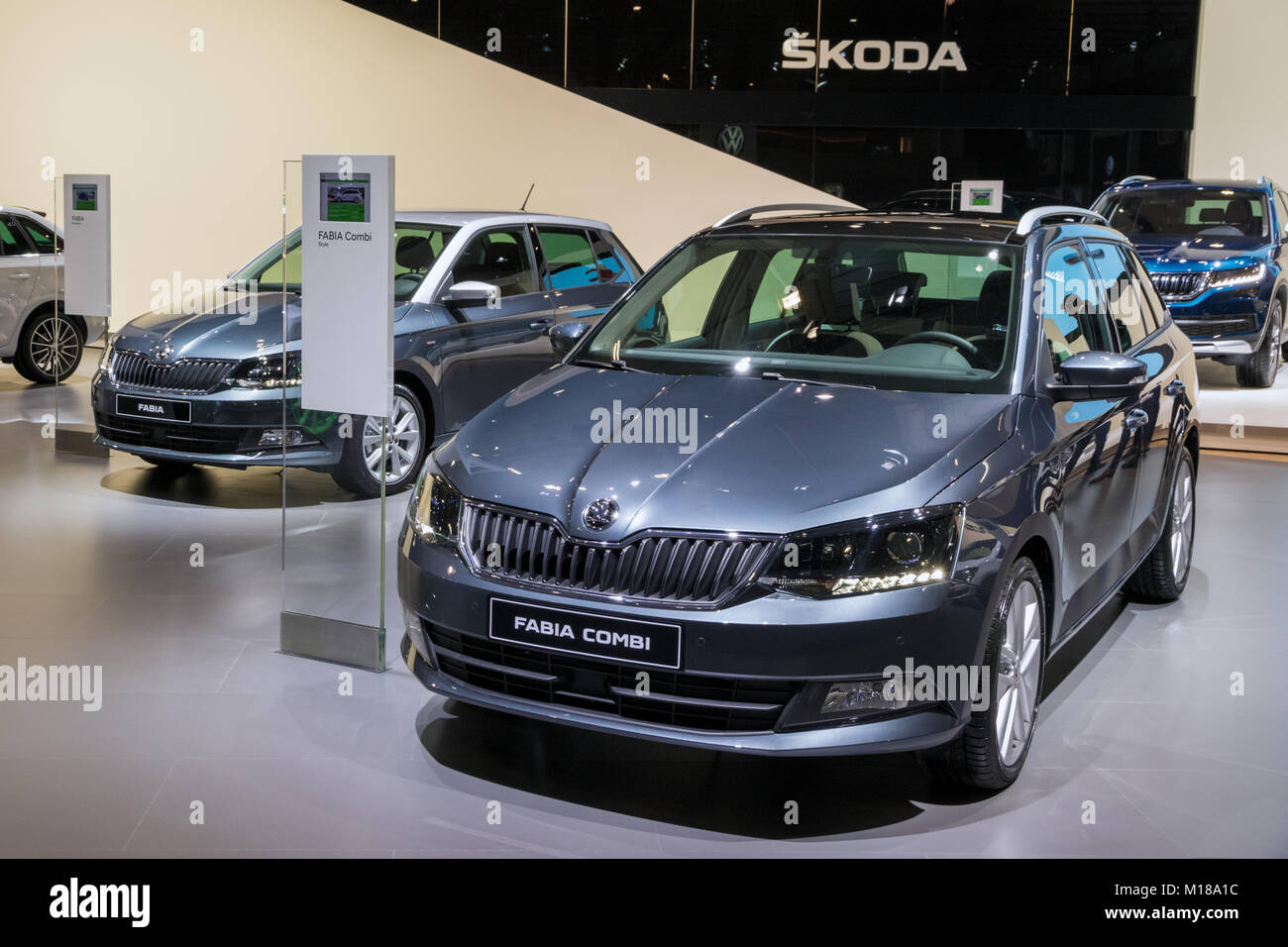 Brüssel - Jan 10, 2018: Skoda Fabia kleine Familie Auto auf dem Automobil-Salon in Brüssel vorgestellt. Stockfoto