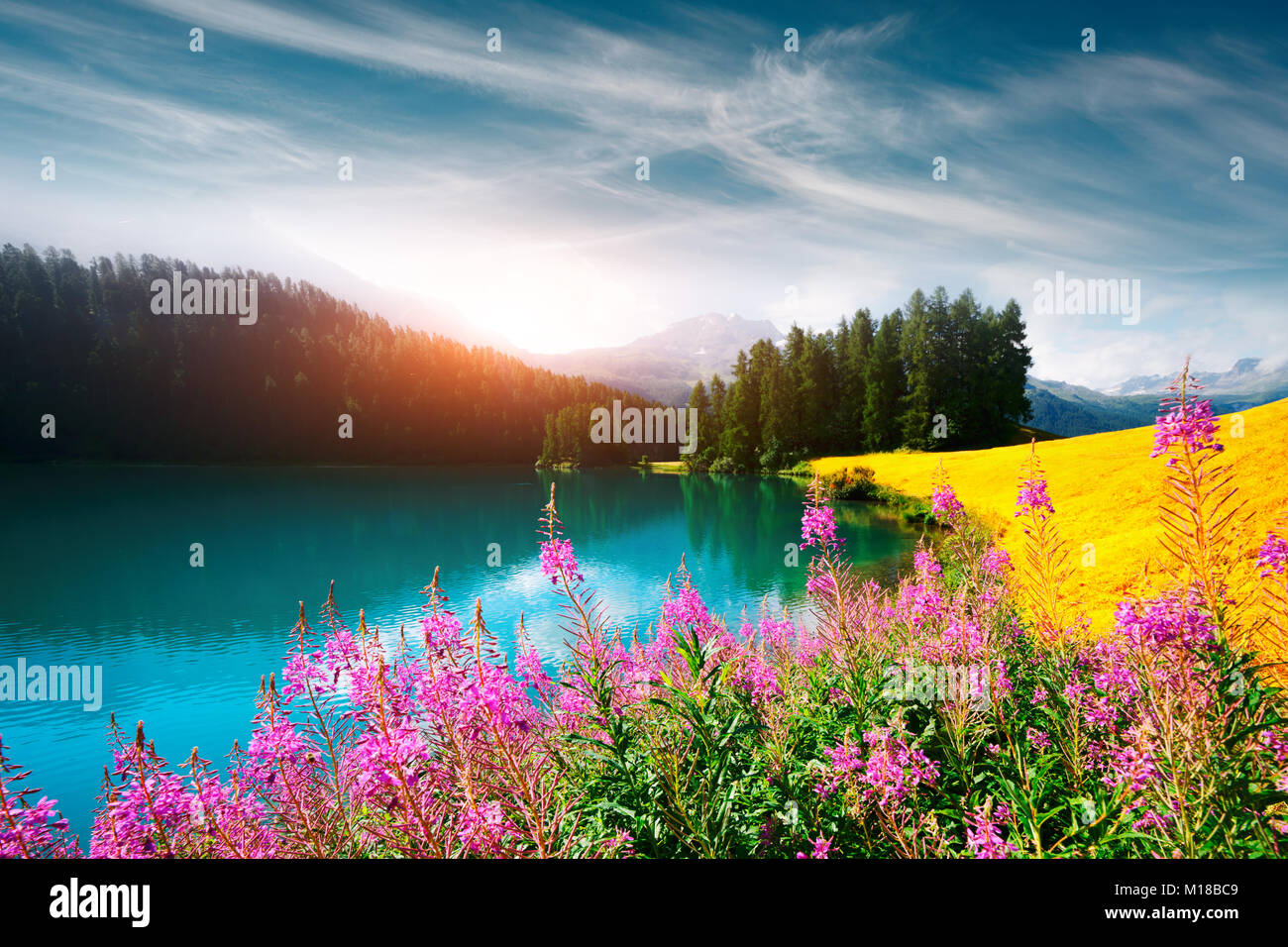 Super sonnigen Tag am See Champferersee in den Schweizer Alpen Stockfoto