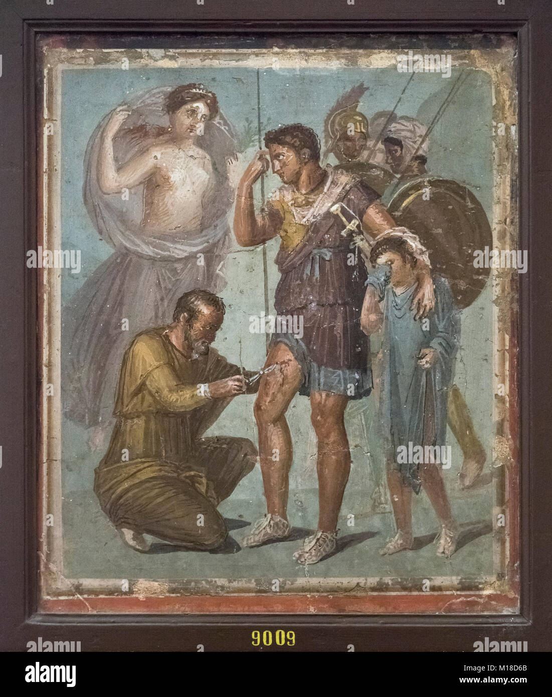 Neapel. Italien. Verwundet Aeneas wird durch Chirurgen Japix, Fresko von Pompeji behandelt. Museo Archeologico Nazionale di Napoli. Neapel Nationalen Archäologie Stockfoto
