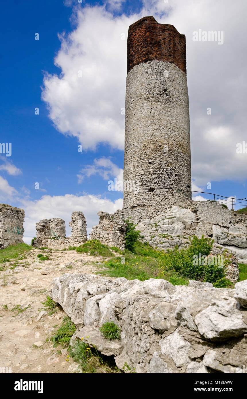 Ruine der Burg Olsztyn, Teil der Trail von Nestern mittelalterliche Verteidigungssystem der Adler, Polnische Jurassic Highland, Woiwodschaft Kleinpolen, Europa Stockfoto