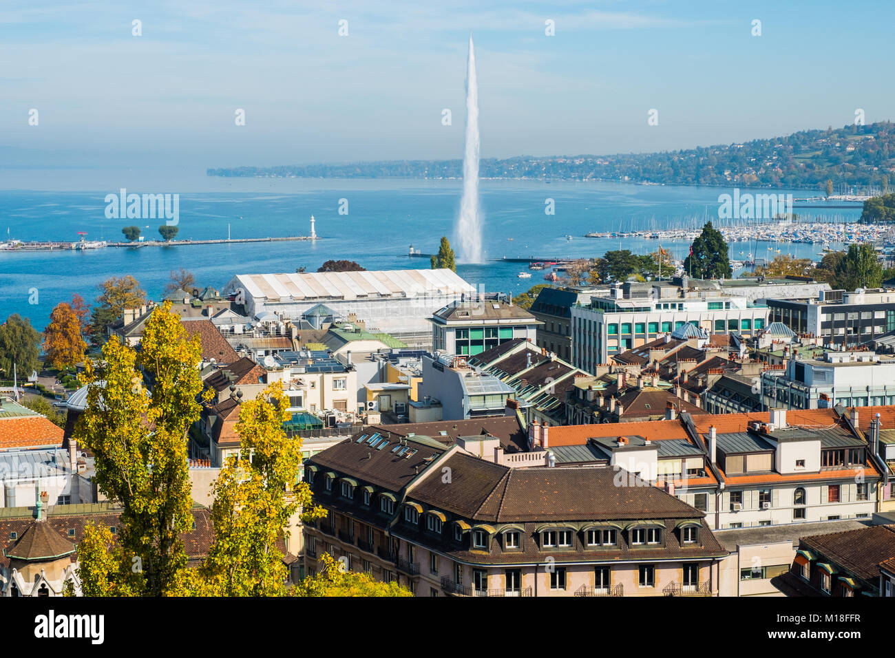 Luftaufnahme von Geneve von Kathedrale Saint Pierre, Schweizer Stockfoto