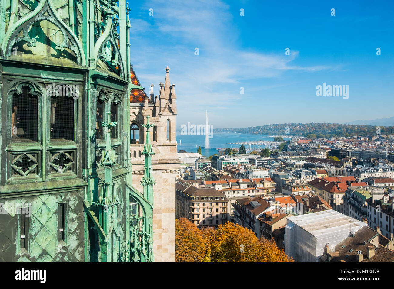 Luftaufnahme von Geneve von Kathedrale Saint Pierre, Schweizer Stockfoto