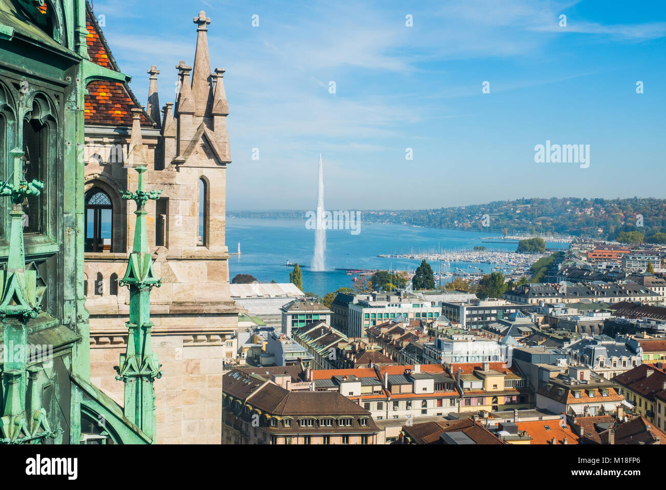 Luftaufnahme von Geneve von Kathedrale Saint Pierre, Schweizer Stockfoto