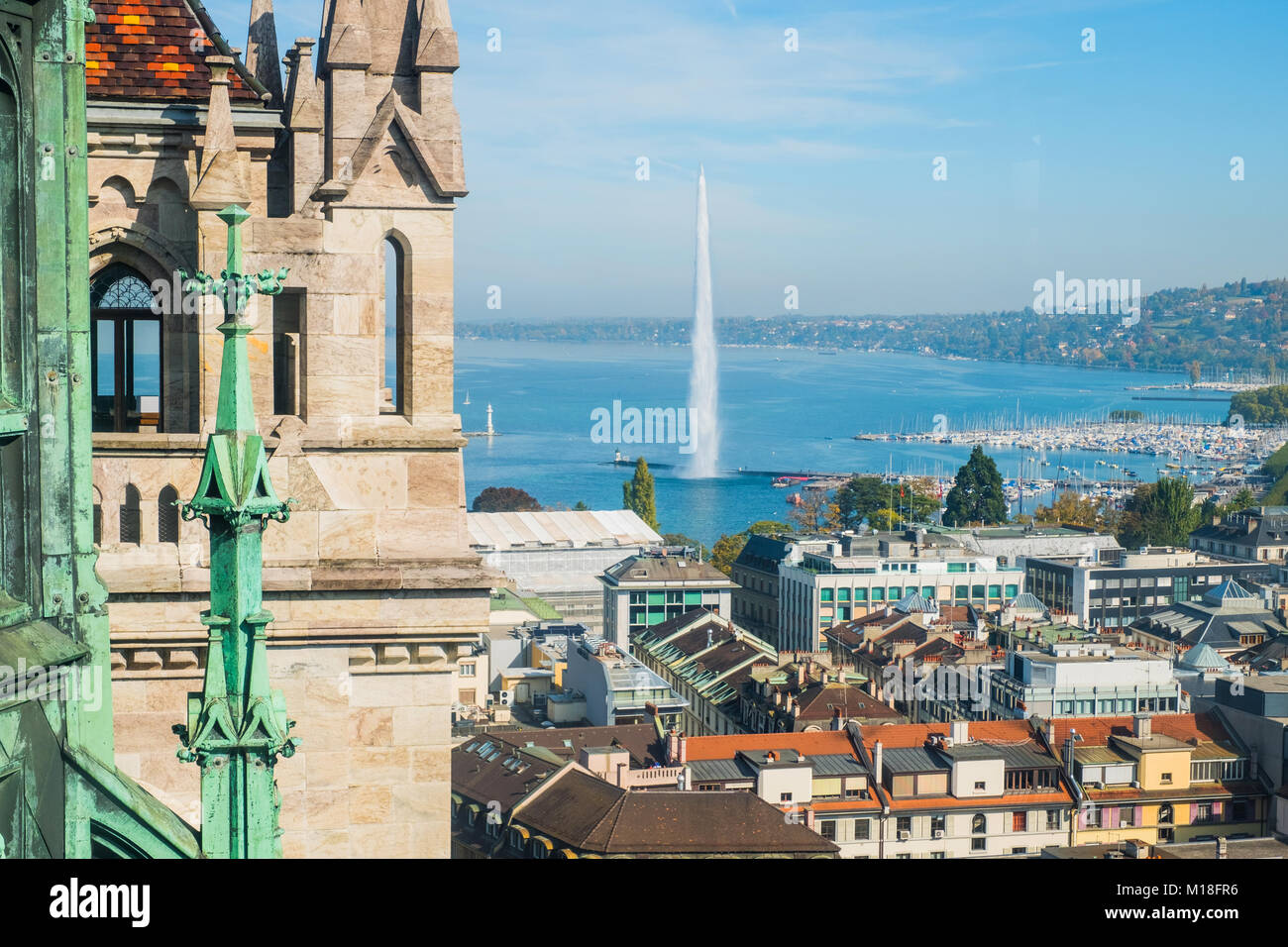 Luftaufnahme von Geneve von Kathedrale Saint Pierre, Schweizer Stockfoto