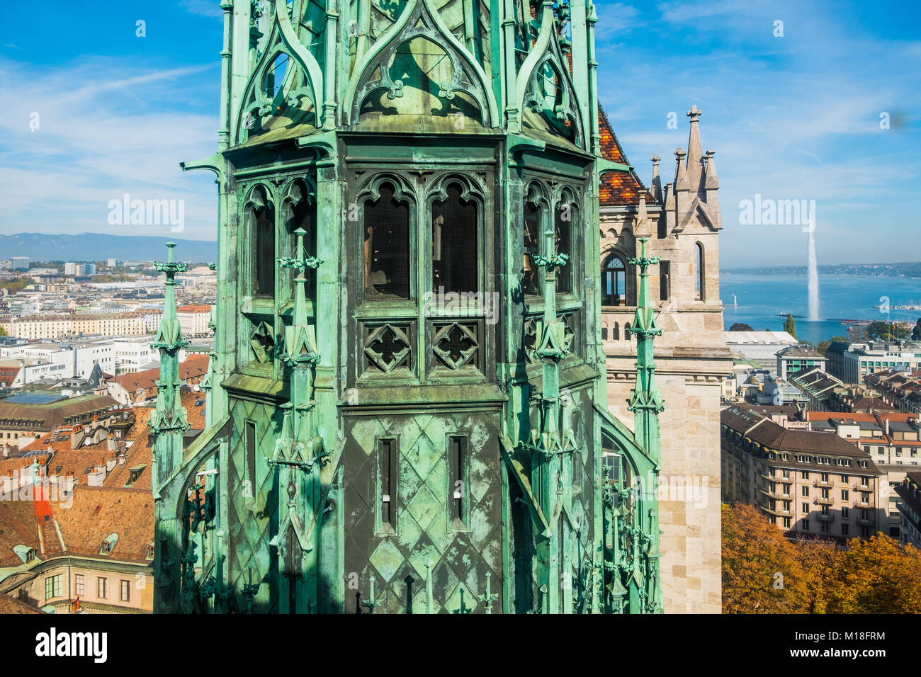 Luftaufnahme von Geneve von Kathedrale Saint Pierre, Schweizer Stockfoto