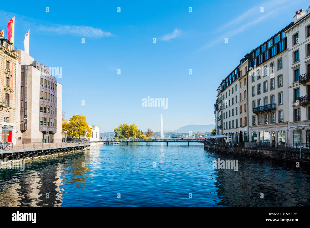 Rhone in der Innenstadt von Genf, Schweiz Stockfoto