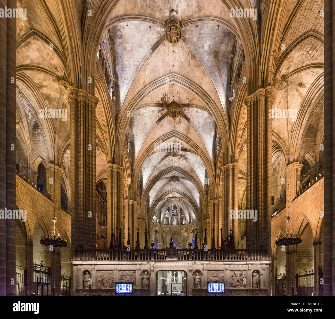 Kirchenschiff, die Kathedrale La Catedral de la Santa Creu, Barcelona, Katalonien, Spanien Stockfoto
