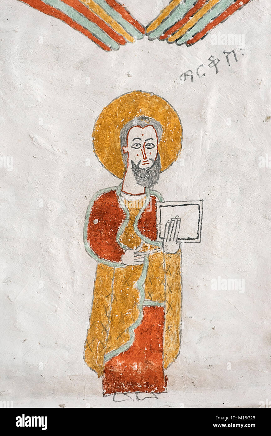 Markus, der Evangelist, Fresko in der Kirche Daniel Gheralta Qorqor, Region, Tigray, Äthiopien Stockfoto