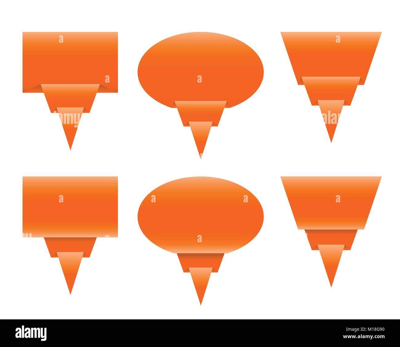 Orange Papier Sprechblasen oder Etiketten mit geknickten Ecke wie Origami-Vektor Stock Vektor
