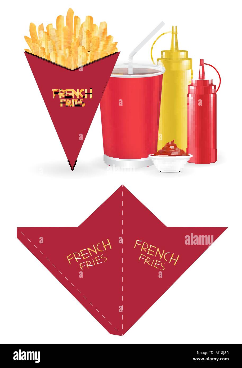 Pommes Frites Verpackung Die Cut Kegelform Stock Vektorgrafik Alamy