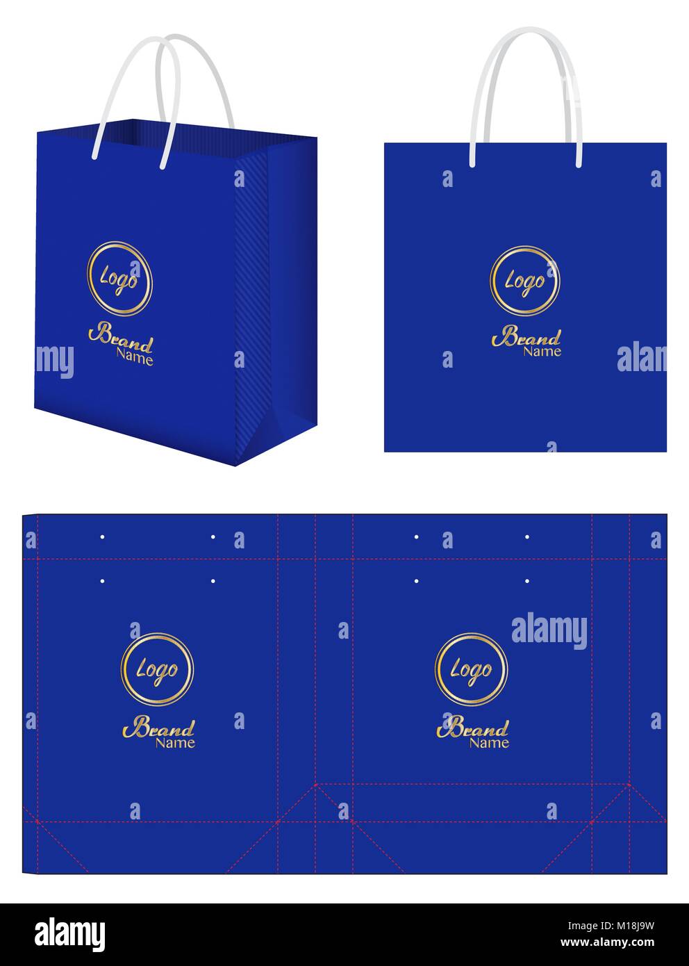 Paper bag Verpackung gestanzte und 3d-Tasche mockup Stock Vektor