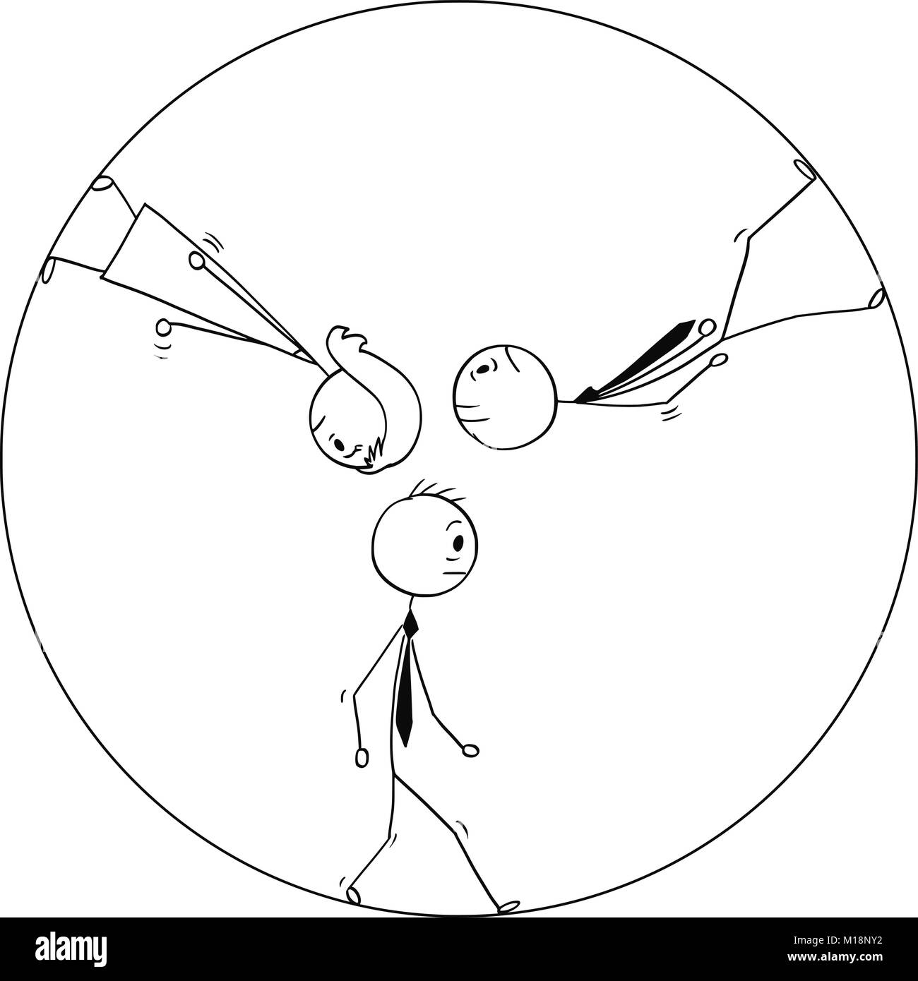 Konzeptionelle Cartoon von Traurig oder müde Geschäftsleute gehen im Kreis oder Rad Stock Vektor