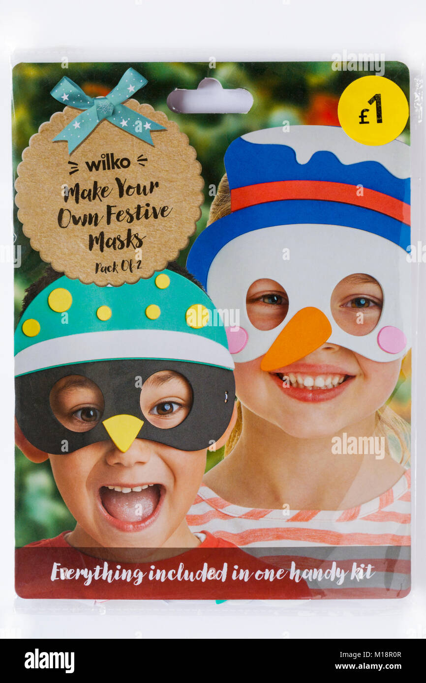 Pack von Wilko machen Sie Ihre eigenen festlichen Masken kit auf weißem Hintergrund Stockfoto