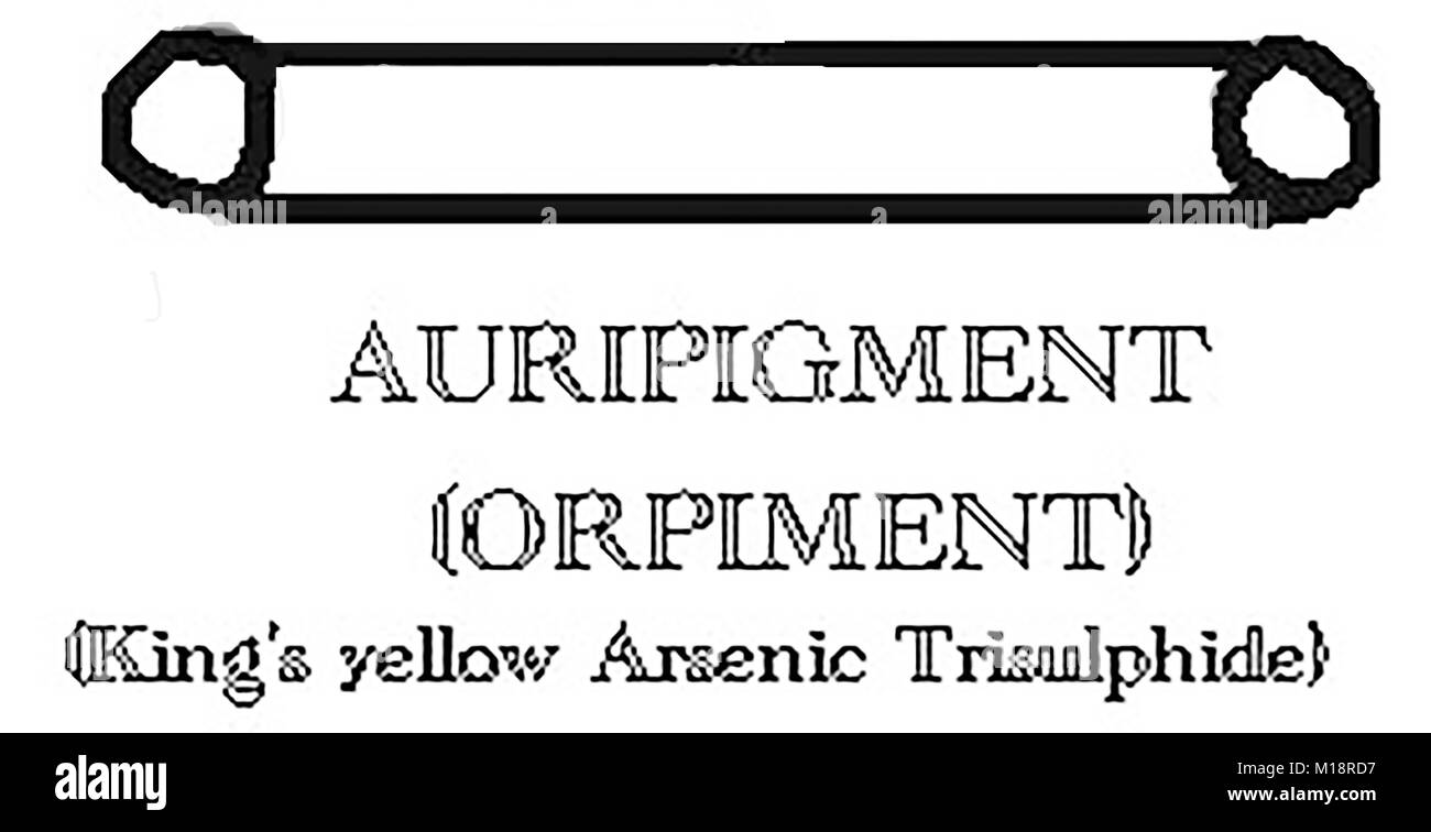 Magie, Mystik, Symbolik und Alchemie - Das Symbol für AURIPIGMENT oder ORPIMENT (King's Gelb Arsen Trisulphide) Stockfoto