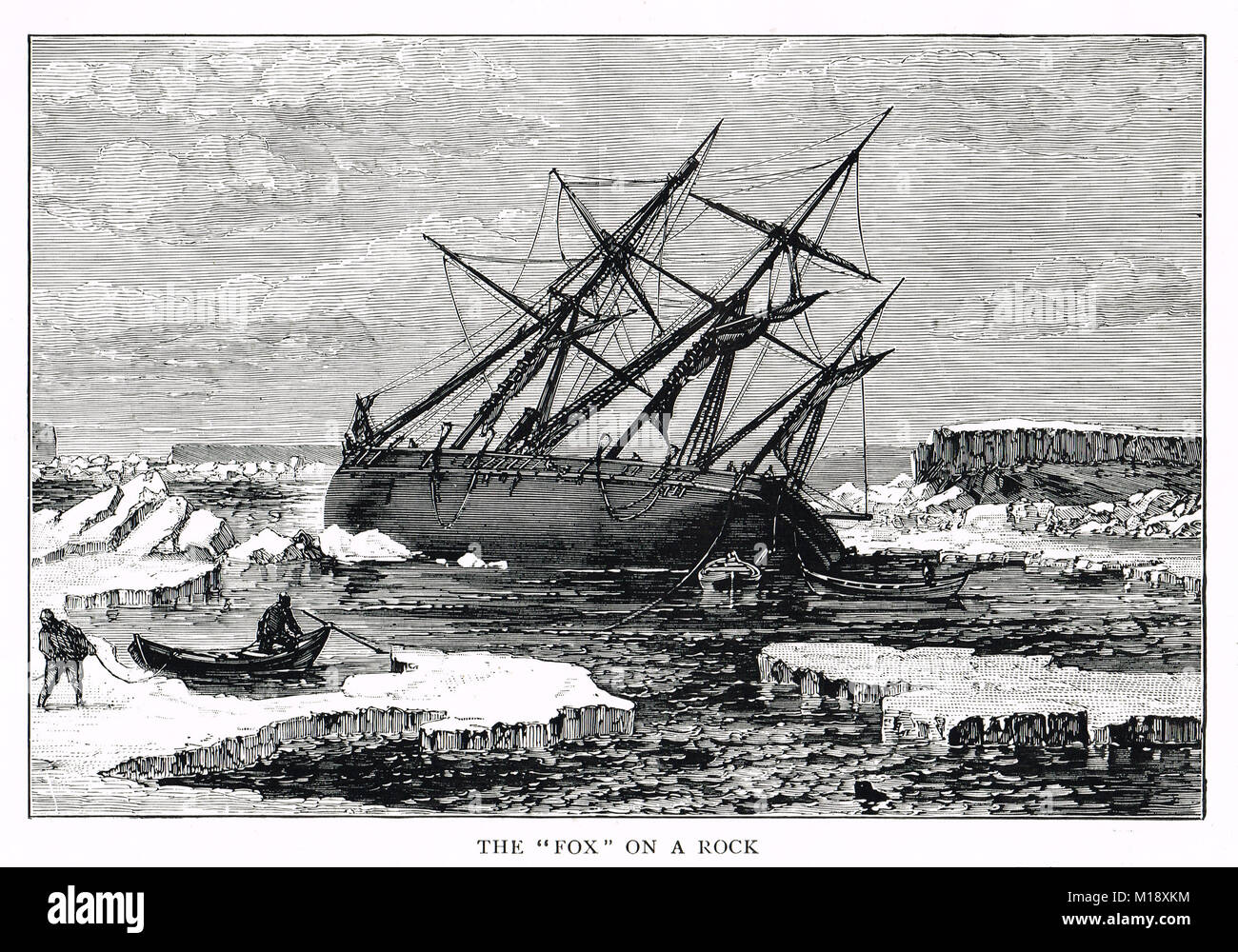 Steam Yacht Fox klemmt auf einem Felsen, in der Nähe von Buchan Insel, 1858, McClintock arktischen Expedition Stockfoto