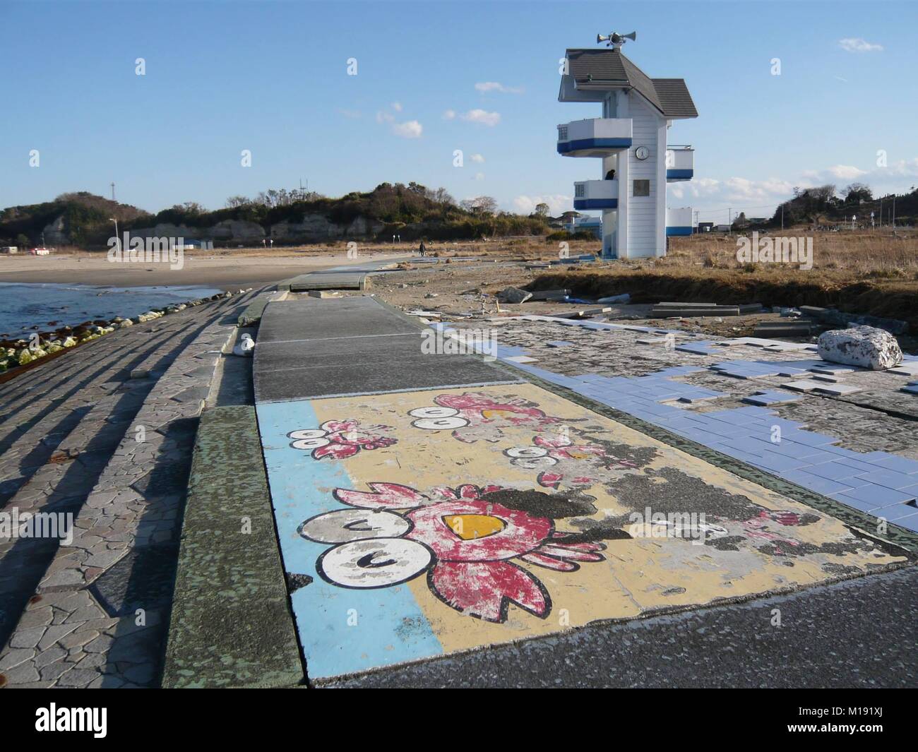 11. März 2014 Soma, Fukushima Japan, Matsukawaura Strand auf 311 Memorial Day 3 Jahre nach Tohoku Earthquake-Tsunami Disaster 2011 Stockfoto