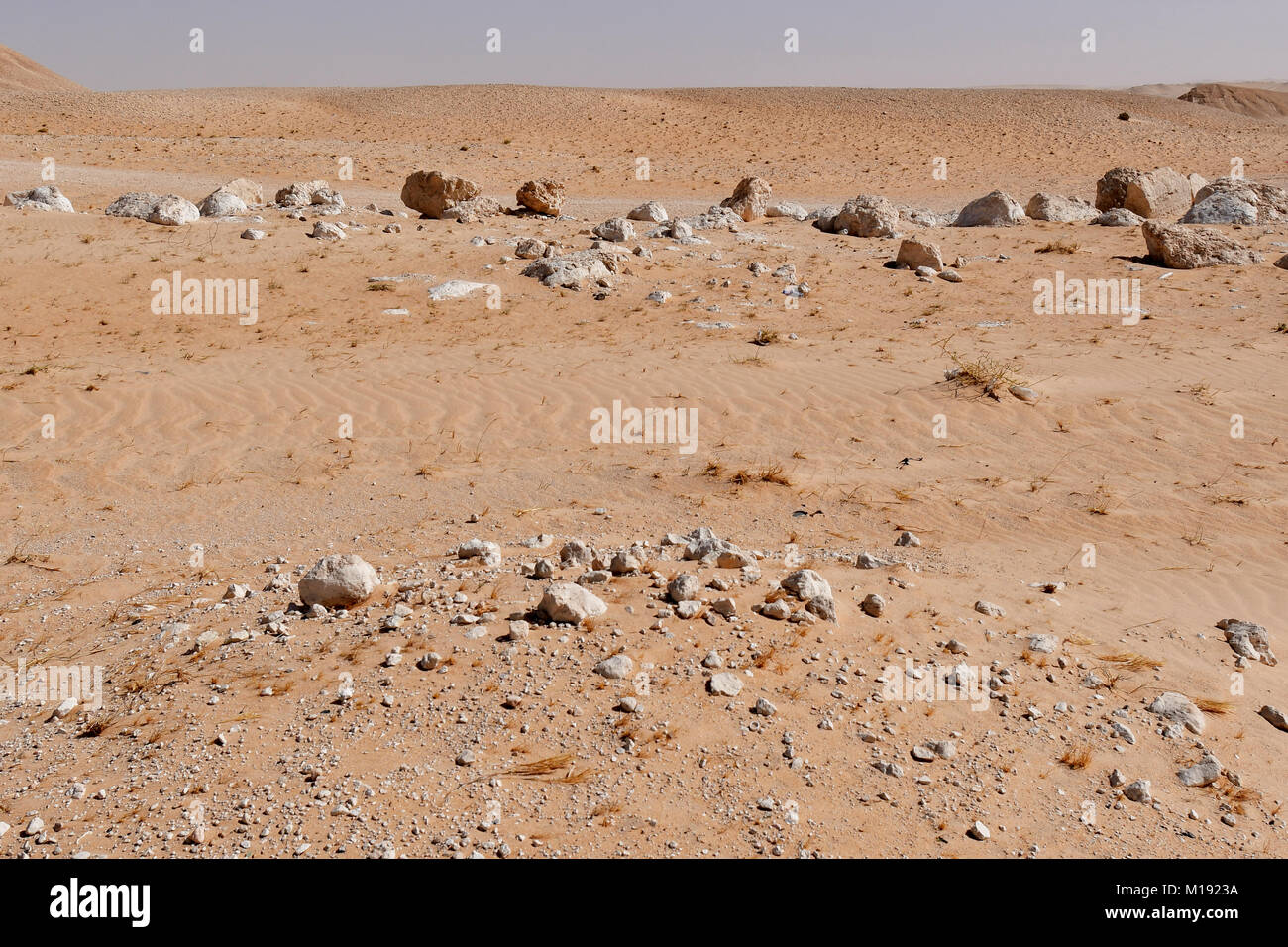 Wüste Landschaft und Landschaft mit Wüstensand und Felsformationen Stockfoto