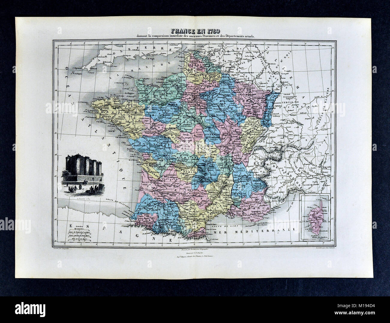 1877 Migeon Karte - Frankreich 1789 - Französische Revolution - Bastille Paris Stockfoto